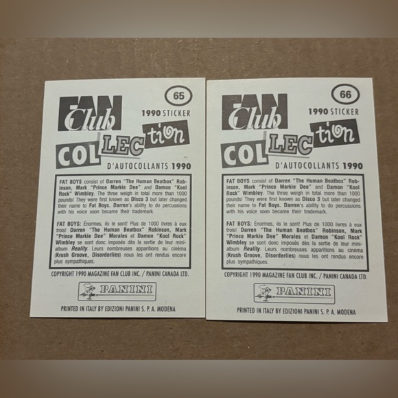 Fat Boys 1990 Panini Fan Club Vintage Music Sticker Cards - Picture 3 of 3